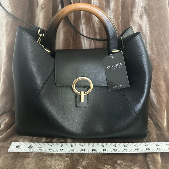 NWT CLAUDIA FIRENZE GENUINE LEATHER BLACK BAG MADE IN ITALY - Picture 2 of 6